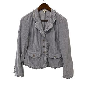 J Jill Corduroy Jacket XS Gray Ruffle Trim Button Front